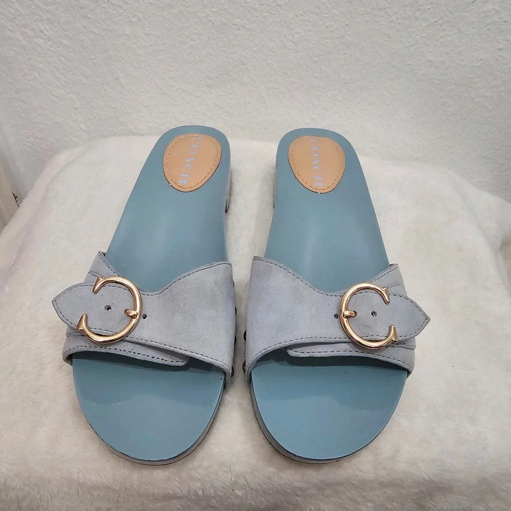 Coach Bleeker Suede Blue Sandals Women's Size 8 - Picture 2 of 7